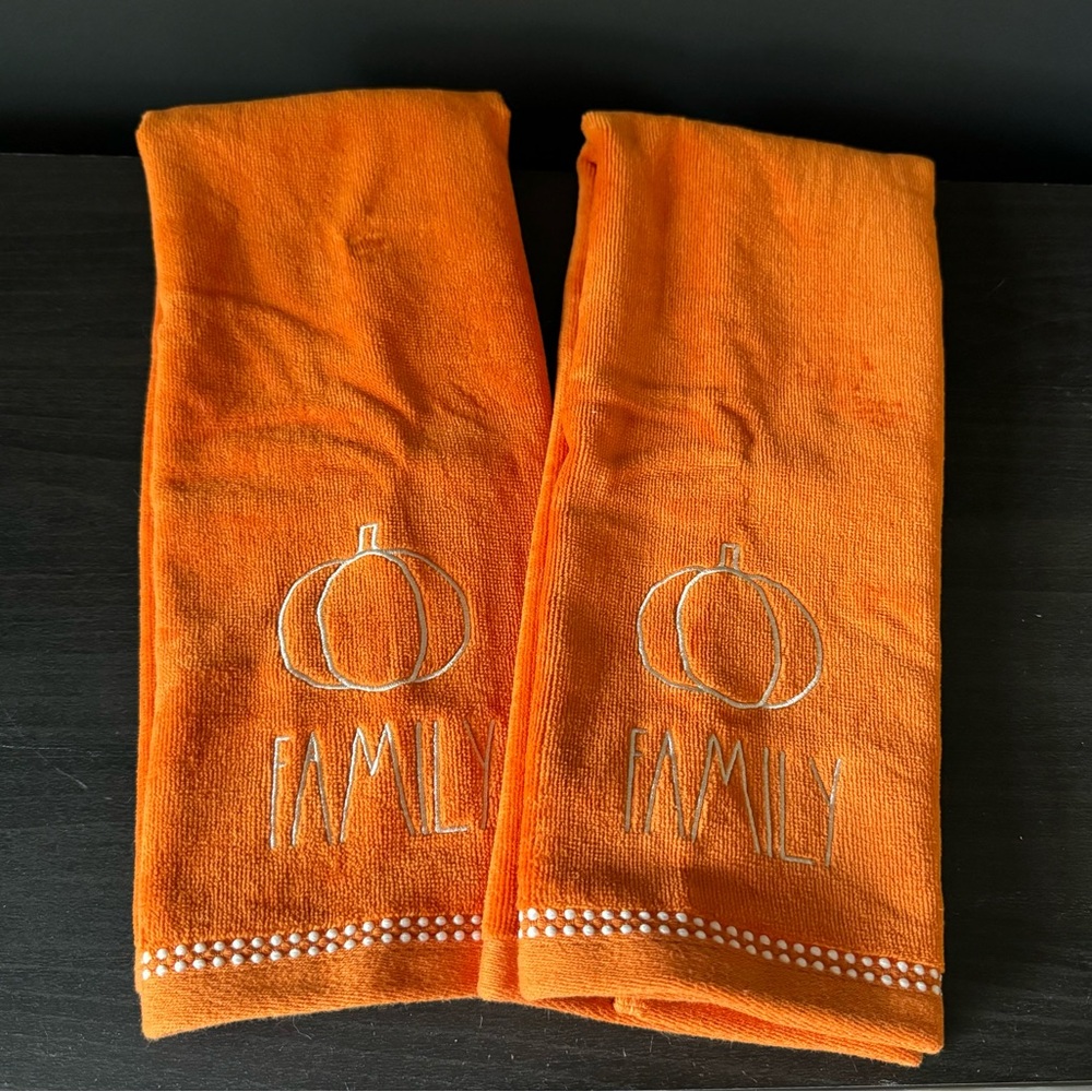 Rae Dunn Fall FAMILY Embroidered Pumpkin Hand Towels